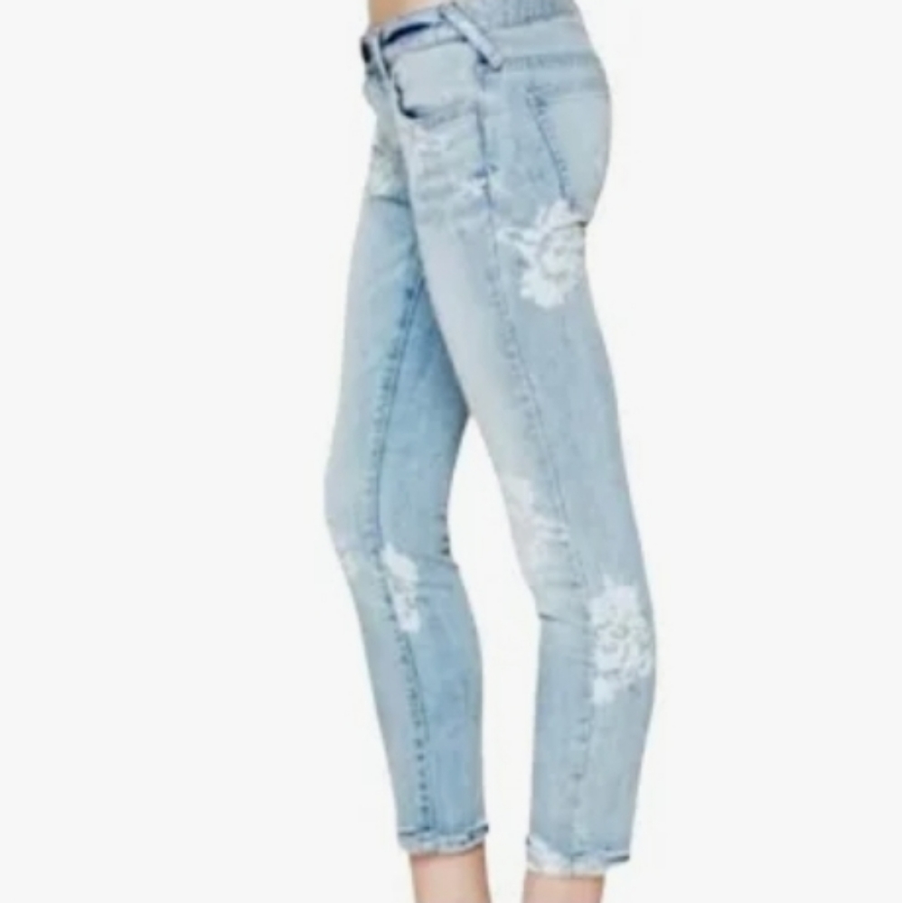 Free People Magnolia Floral Print Light Wash Skinny Ankle Jeans 26